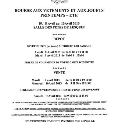 Bourse aux vêtements du 8 au 13 avril 2013