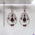 Boucles D'Oreilles Elfi Verre Murano Pourpre Argent d'Alpaca Artisanat du Pérou