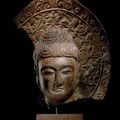 A rare dark grey stone head of Buddha, Tang dynasty (618-907)