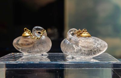 Pair of Crystal Goose-shaped Vases with Gold Covers, Liao Dynasty (916-1125)