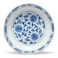 A blue and white 'Lotus' dish, Tongzhi mark and period (1861-1875)