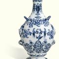 A rare Dutch Delft blue and white flask, circa 1690-1701