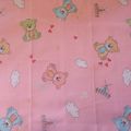 coupon tissu patchwork enfant animaux nounours romantique, bleu, rose, env. 40x50 cm