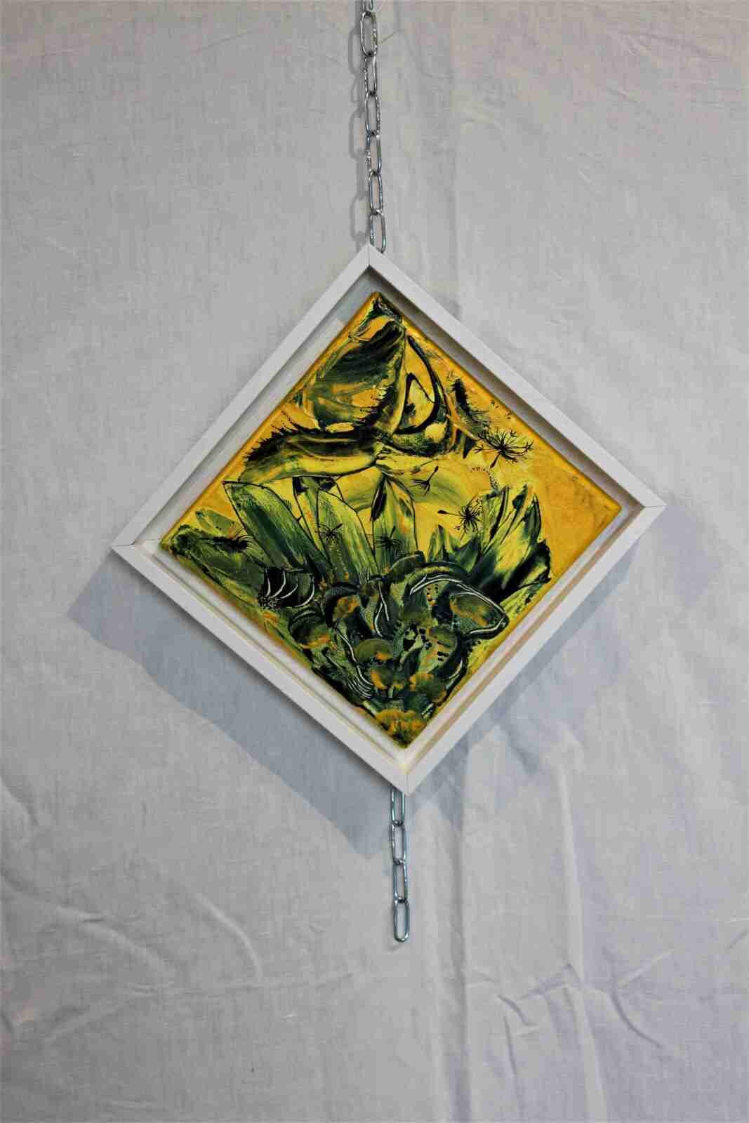 Semence, acryl 2021, cadre blanc, 20X20 cm,  N°192,
