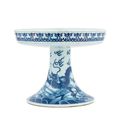 A rare blue and white 'five-clawed dragon' tazza, Qianlong seal mark in a line and of the period (1736-1795)