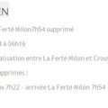 Ligne P : incident affectant la signalisation entre La Ferté Milon et Crouy sur Ourcq