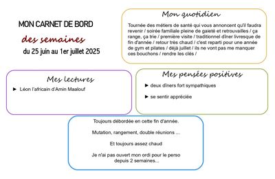 Carnet de bord du 25 juin au 1er juillet 2025