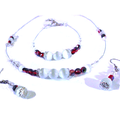 Parure perles blanches et rouges , collier et