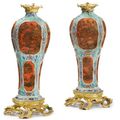 A pair of Louis XV  ormolu-mounted Chinese porcelain vases, the gilt bronzes 19th century, the porcelain 18th century