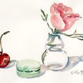 Aquarelles de Carol Gillott:pâtisseries parisiennes en toile de fond