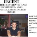 URGENT ! Avis de recherche Corentin 16 ans disparu à Rennes depuis le 4 mars