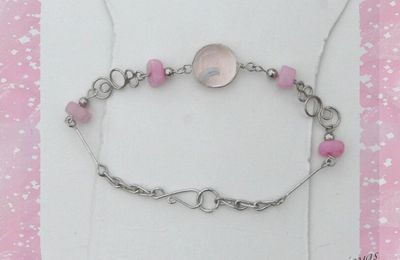 Bracelet Yoana Perle Murano Rose et Blanc_ Pierres de Roche Roses Argent d'Alpaca Artisanat Du Pérou