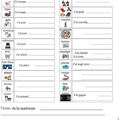 Autisme - Fiche de Liaison Enseignant/Parents : Ma Journée à l'école