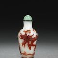 A red overlay white glass snuff bottle. Possibly Imperial, 1730-1800