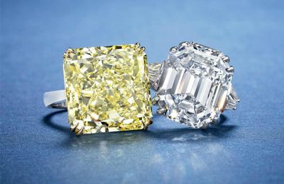 An important 18.37 carats diamond ring, by Sabbadini & An impressive 34.56 carats fancy intense yellow diamond ring