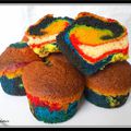 Muffins multicolores, vanille fraise...