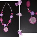 Collier rose et violet Fimo