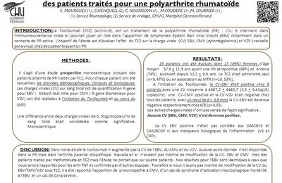 SFR 2014 - Evolution de la charge virale EBV/CMV/VZV sous Tocilizumab chez des patients traités pour une polyarthrite rhumatoïde