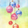 Aquarelle "Boules de Noël"