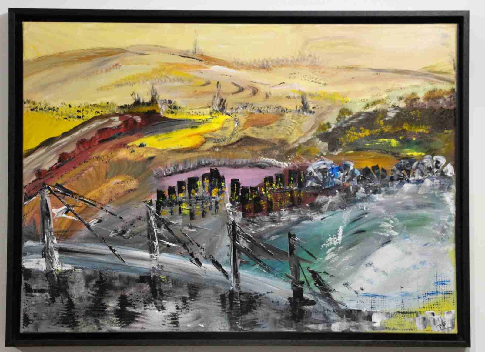 Au delà du pont-acryl 2018- cadre noir- 50X70cm- (n°122),
