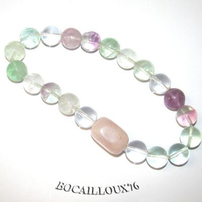 MULTI-PIERRES 7 - Bracelet PERLES 10mm - T.20cm - Sur CORDELASTIC
