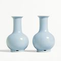 A fine and extremely rare pair of lavender-blue bottle vases, Marks and period of Yongzheng (1723-1735)
