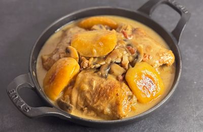 Poulet au cidre, lardons, champignons et pommes (au Cookeo ou pas)