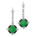 Pair of White Gold, Jade, Black Onyx and Diamond Pendant-Earrings 