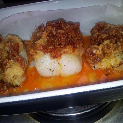 Pavé de cabillaud en crumble de chorizo-parmesan