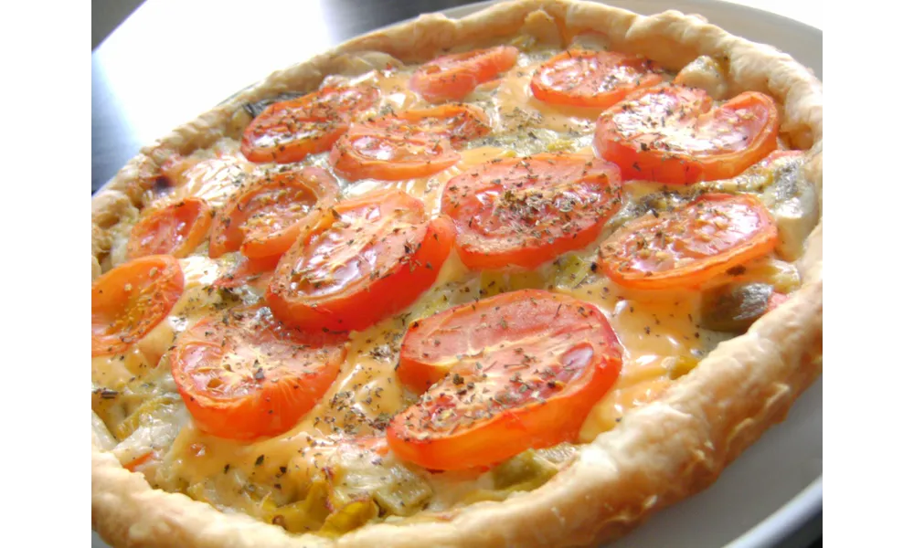 tarte aux poireaux/surimi & tomates