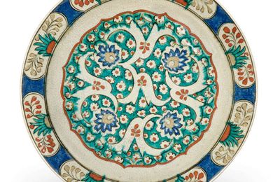 A large 'Kubachi' pottery dish, Safavid North West Iran, early 17th century
