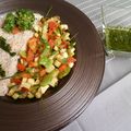 Riz tiède au thon et petits légumes