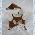 Doudou Plat Marionnette Ours Blanc Marron Avec Bébé Doudou Et Compagnie