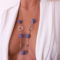 Sautoir violet et bleu, perles faites à la main en pate polymère