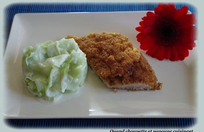 ESCALOPES DE VEAU PANEES, SALADE DE CONCOMBRE ( et la variante : Cordon bleu)