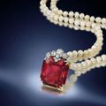A spinel, pearl and diamond necklace