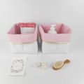 Lot de 2 paniers de rangement simili blanc tissu rose étoiles blanches bord doré