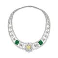 A diamond and emerald necklace