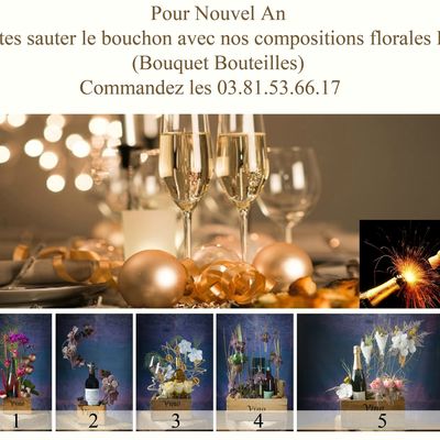 fleuriste: pour les fetes de fin d annee, faites peter le bouchon, en offrant nos bouquets bouteille 