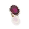 Gold, rubellite and diamond ring