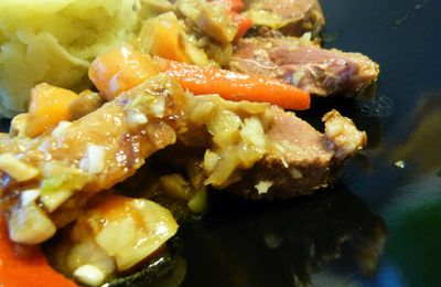 Magret de Canard aux Oignons Nouveaux et aux Champignons