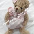 Doudou Peluche Ours Beige Noeud Et Robe Rose Louise Mansen