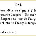 Lundi 20 Mars 1684 Vente de vignes par les héritiers JACQUES