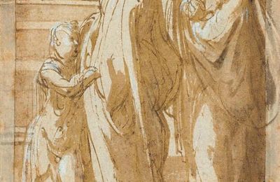 Girolamo Francesco Mazzola, il Parmigianino (Parma 1503-1540 Casalmaggiore), A group of figures standing by a column