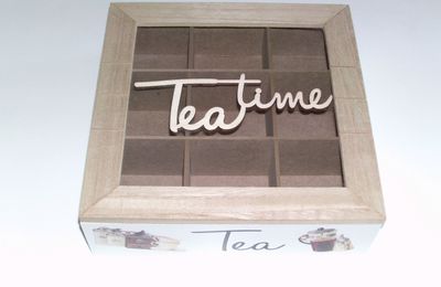 boîte à thé original en bois marron et blanc