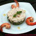 Taboulé de Quinoa et brocolis, tartare de Saint-Jacques marinées au citron et basilic et Gambas snackées