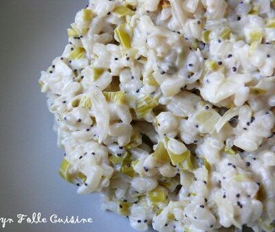 Risotto aux poireaux, citron, pavot et crème de chèvre