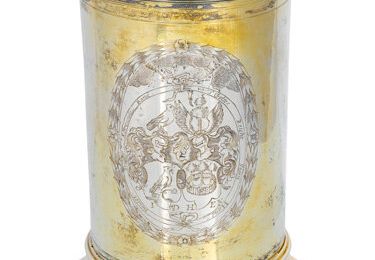 A Baroque vermeil tankard with engraved coat of arms, Hamburg, middle of 17th century. Maker's mark of Heinrich Ohmsen