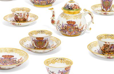 A Meissen (Augustus Rex) porcelain royal armorial part tea and chocolate-service, 1725, blue AR marks and various drehers' marks