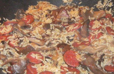 tambouille de riz, chorizo et champignons